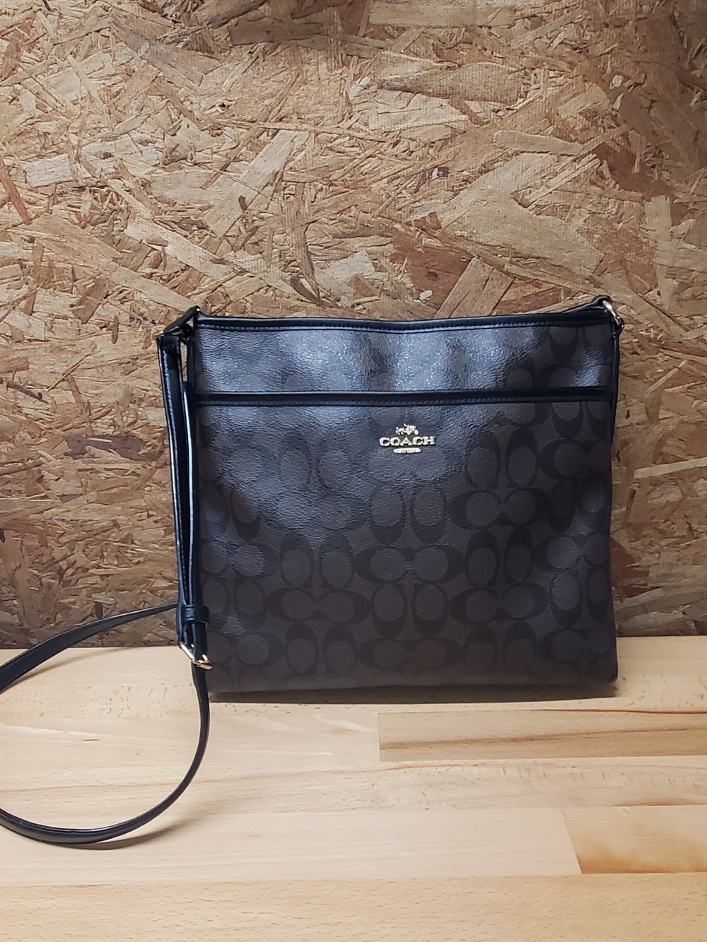 Coach Bag - Brown/Black Signature Zip File Crossbody Bag F58297